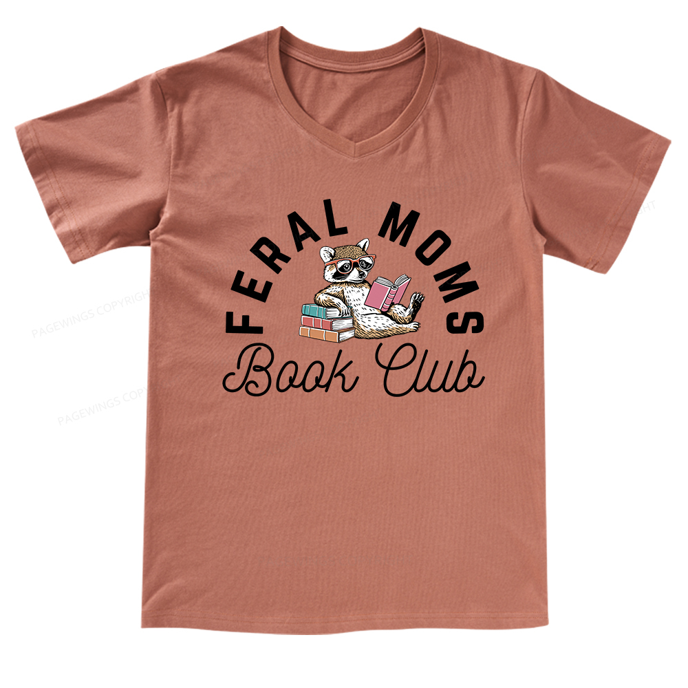 Pagewings Feral Moms Book Club V-neck T-shirt