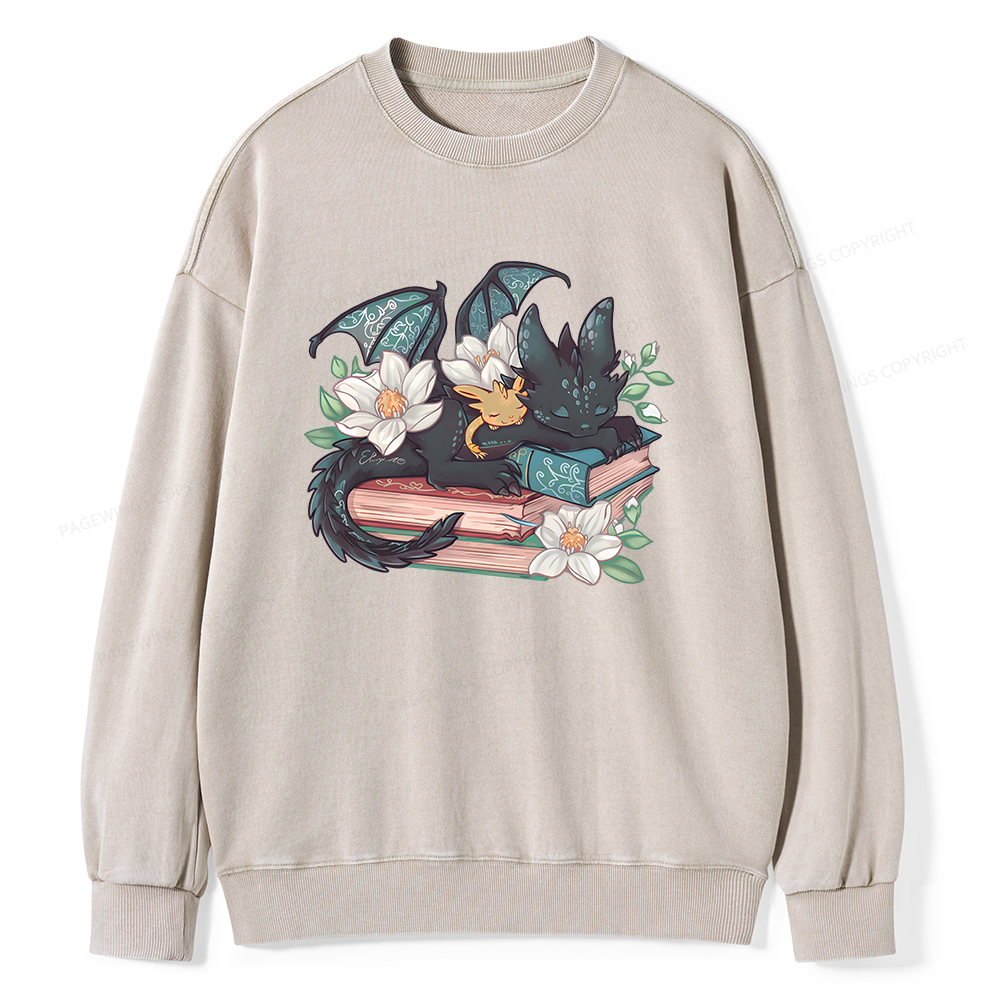 Pagewings Fantasy Book Dragon Unisex Washed Sweatshirt