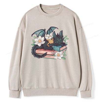 Pagewings Fantasy Book Dragon Unisex Washed Sweatshirt