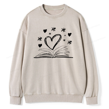Pagewings Bookworm Librarian Valentines Day Book T-Shirt Unisex Washed Sweatshirt