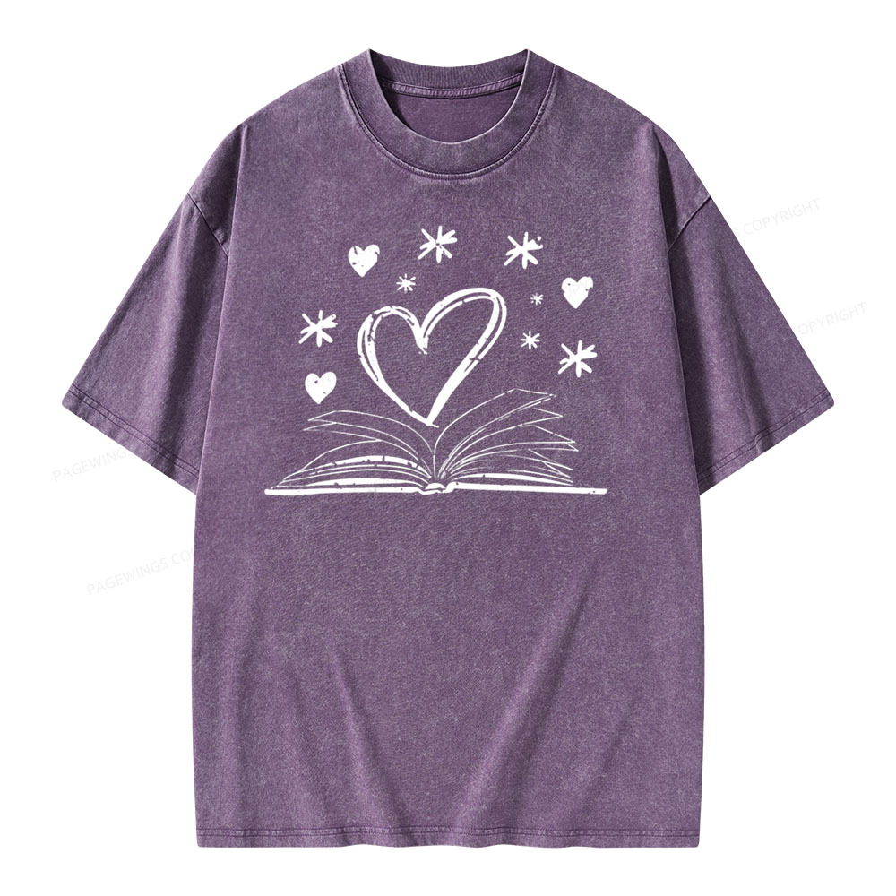Pagewings Bookworm Librarian Valentines Day Book Unisex Washed T-shirt