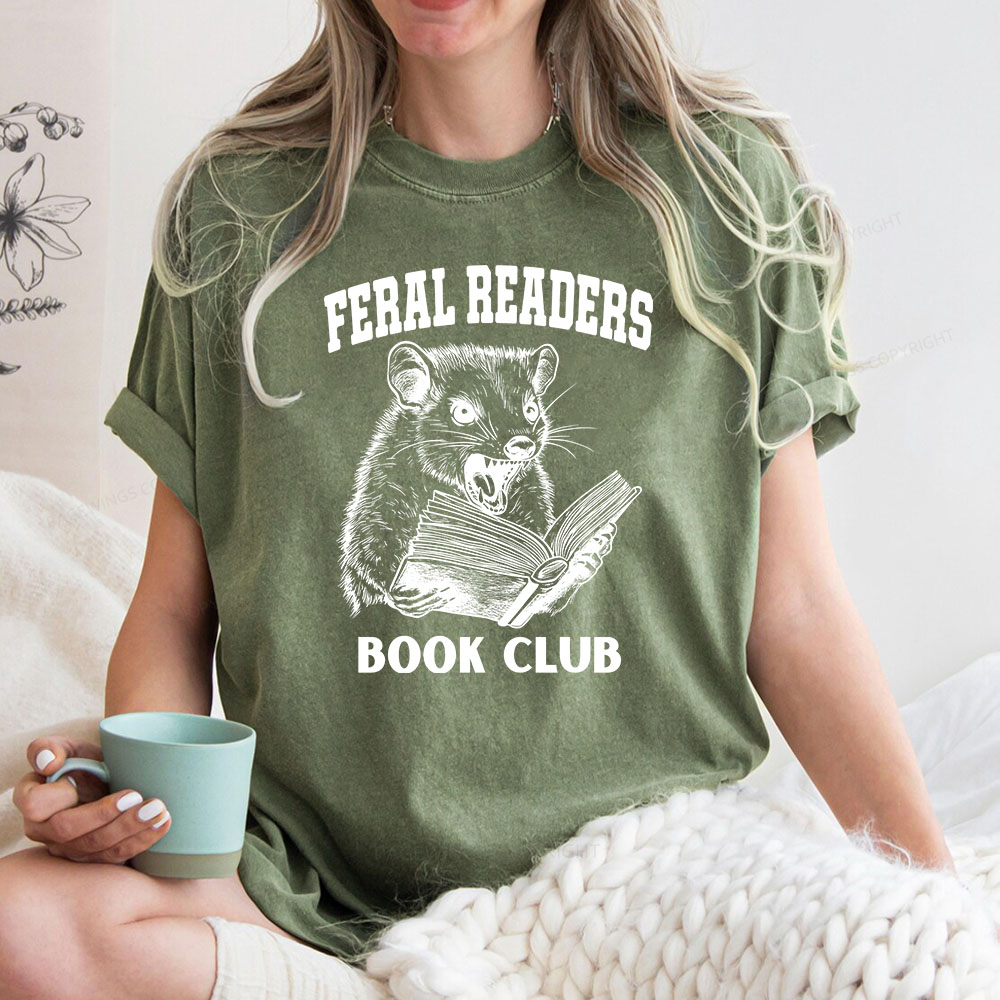 Pagewings Feral Readers Book Club Unisex Washed T-shirt