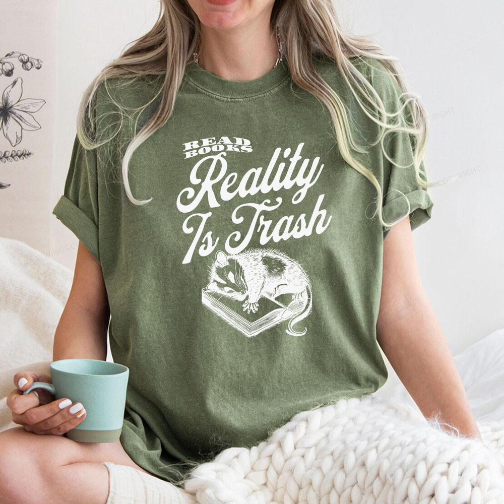 Pagewings Read Books Reality Is Trash Unisex Washed T-shirt