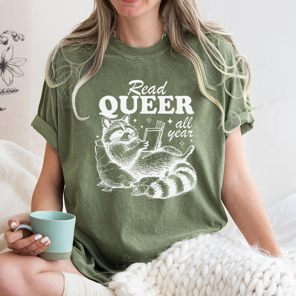 Pagewings Read Queer All Year Unisex Washed T-shirt