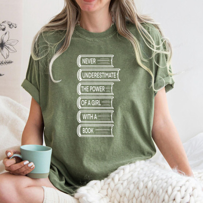 Pagewings Never Underestimate The Power Of A Girl With A Book Unisex Washed T-shirt