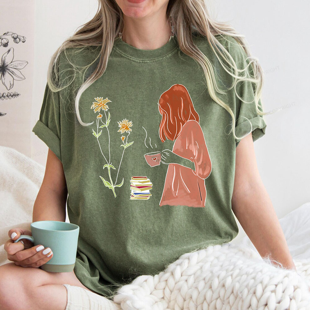 Pagewings Peaceful Moments With Books And Tea Unisex Washed T-shirt