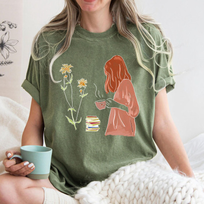 Pagewings Peaceful Moments With Books And Tea Unisex Washed T-shirt