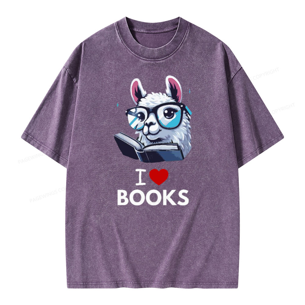 Pagewings  love Books Lama Reading Gift on Women’s Unisex Washed T-shirt