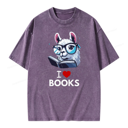Pagewings  love Books Lama Reading Gift on Women’s Unisex Washed T-shirt