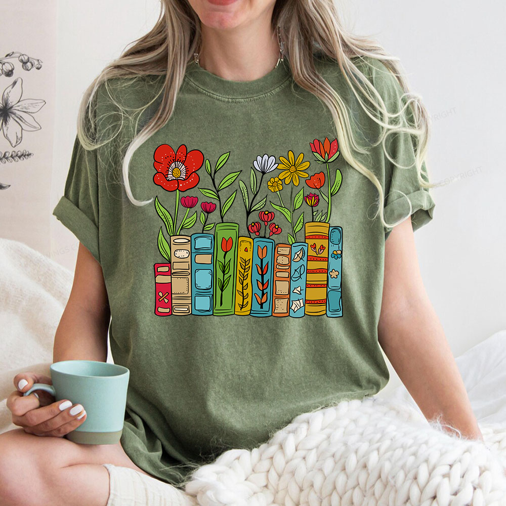 Pagewings Books Blooming Like Flowers In The Mind Unisex Washed T-shirt