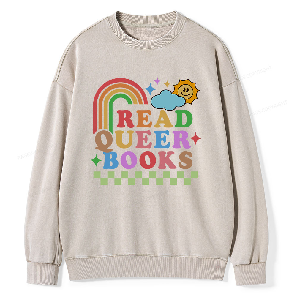 Pagewings Read Queer Books Unisex Washed Sweatshirt