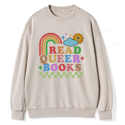 Pagewings Read Queer Books Unisex Washed Sweatshirt