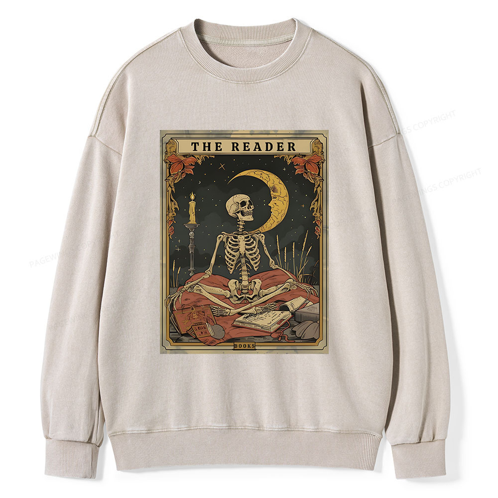 Pagewings The Reader Tarot Card Unisex Washed Sweatshirt