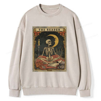 Pagewings The Reader Tarot Card Unisex Washed Sweatshirt