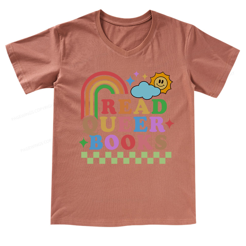 Pagewings Read Queer Books V-neck T-shirt