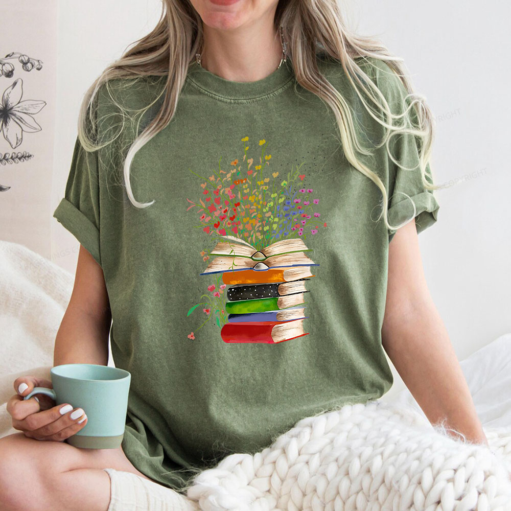 Pagewings Books Bloom With Knowledge Unisex Washed T-shirt