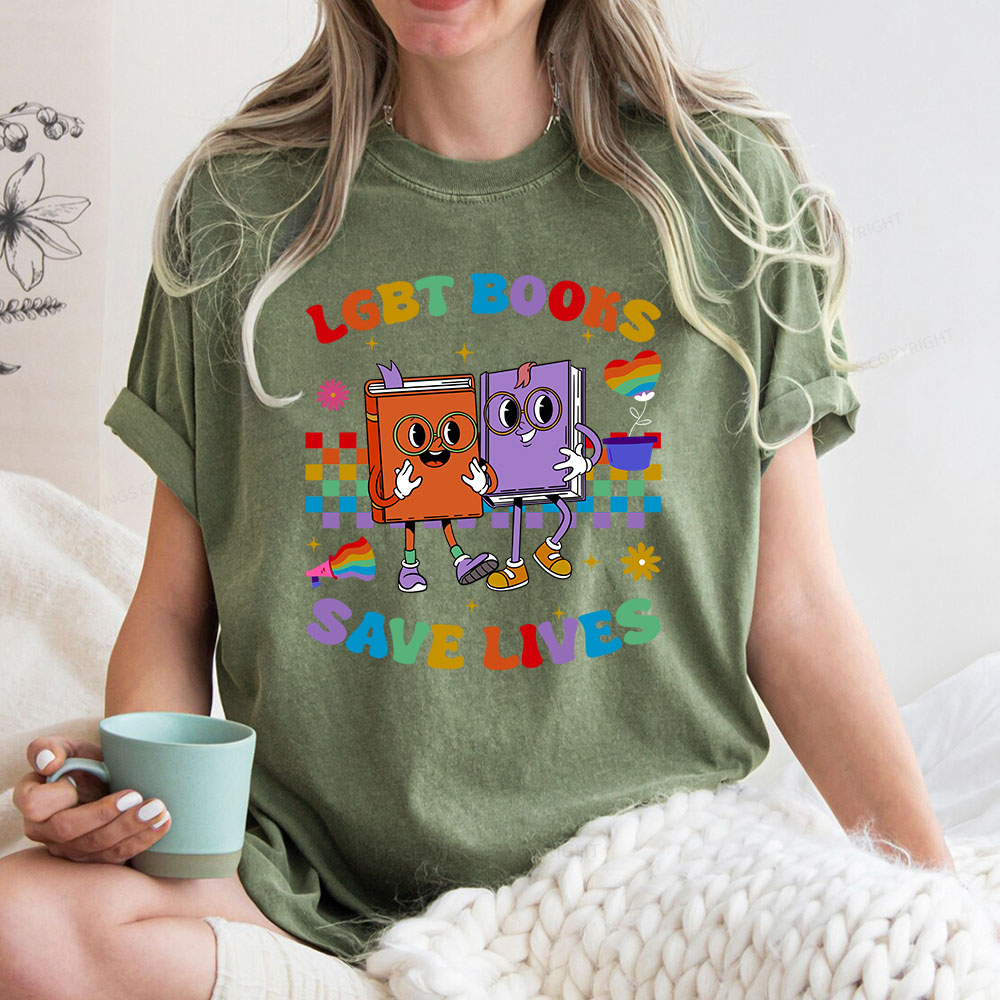 Pagewings Lgbt Book Lives Library Unisex Washed T-shirt