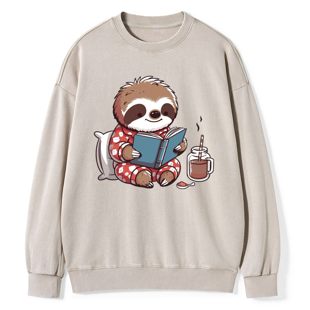 Pagewings Books Sloth Book lover Gift cute sloth on Unisex Washed Sweatshirt