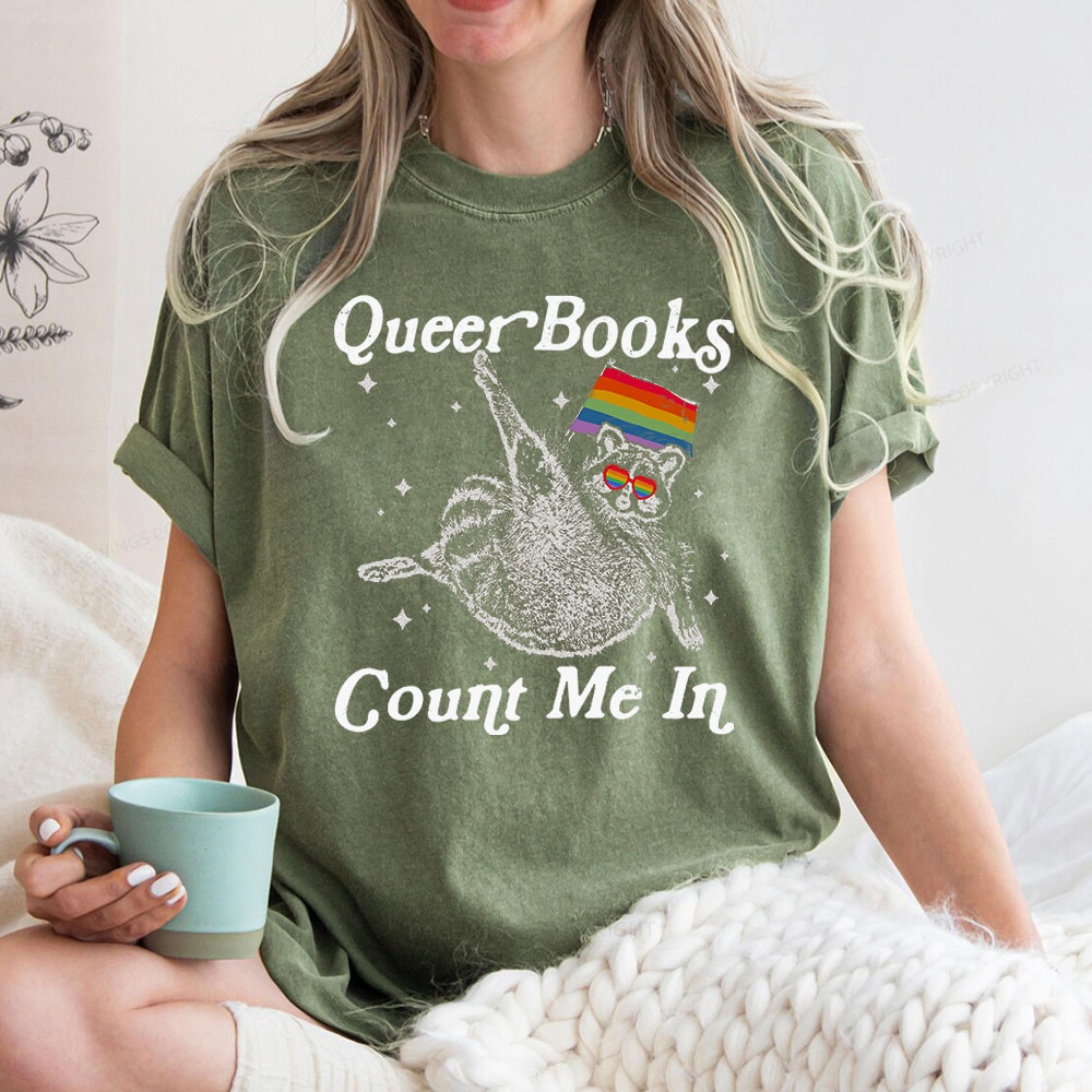 Pagewings Queer Books Count Me In Unisex Washed T-shirt