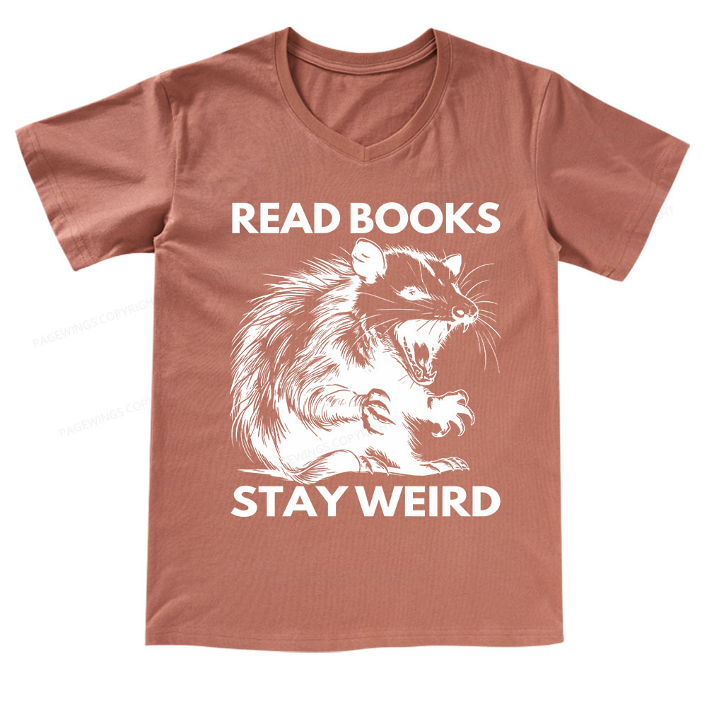 Pagewings Read Books Stay Weird V-neck T-shirt