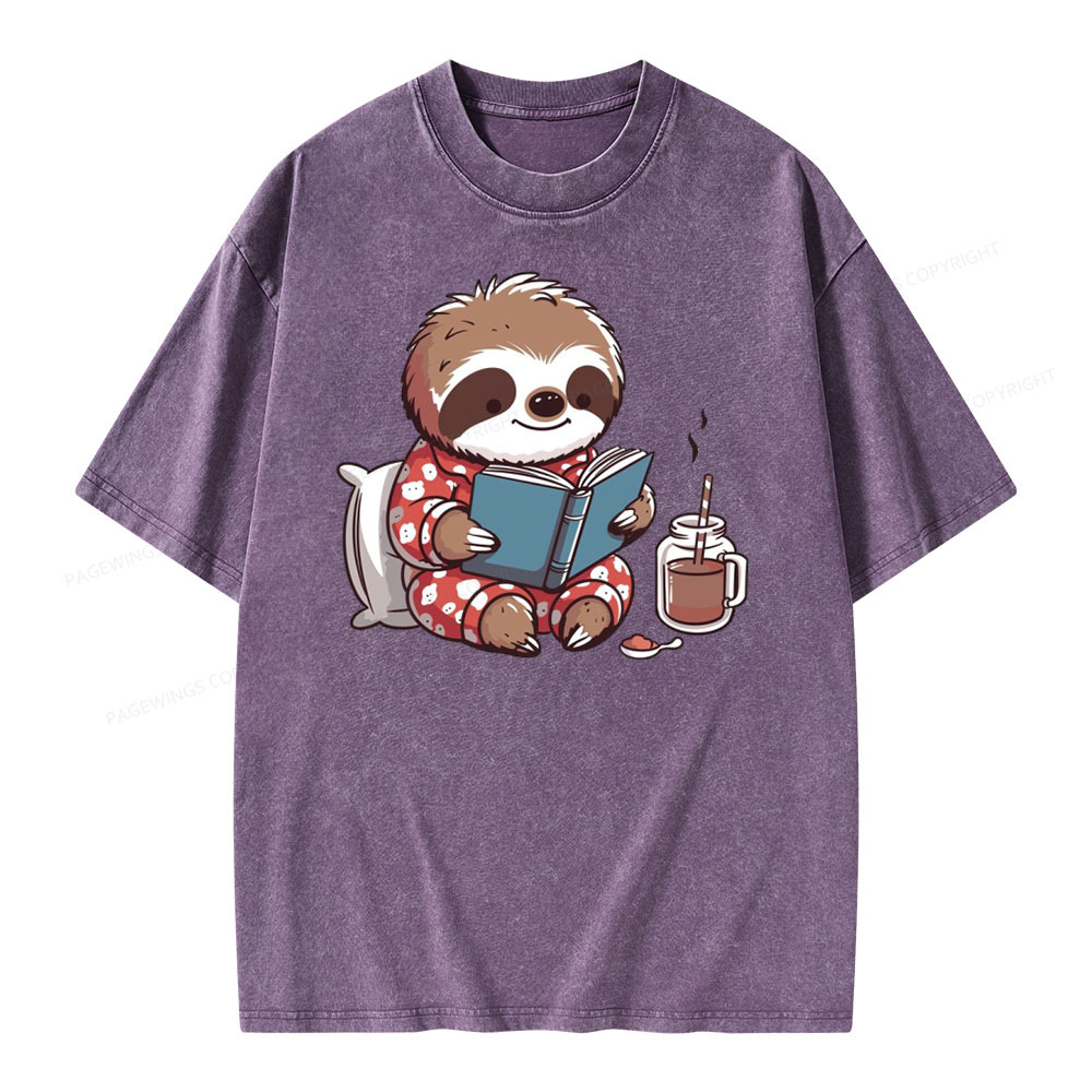 Pagewings Books Sloth Book lover Gift cute sloth on Unisex Washed T-shirt