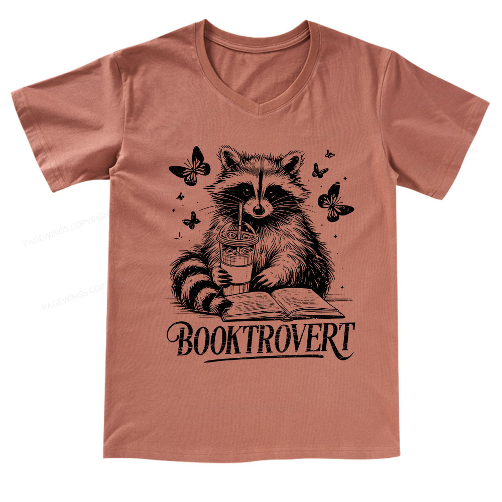 Pagewings Raccoon BookTrovert V-neck T-shirt