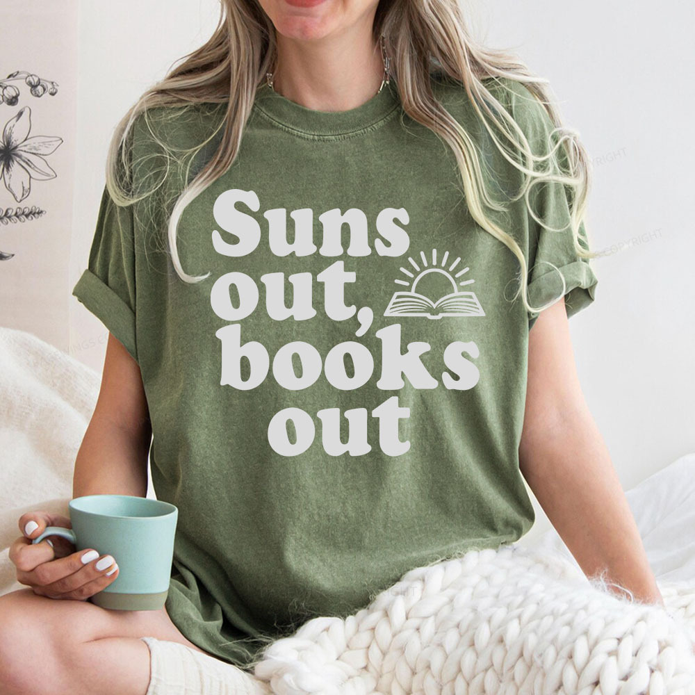 Pagewings Suns Out Books Out Unisex Washed T-shirt