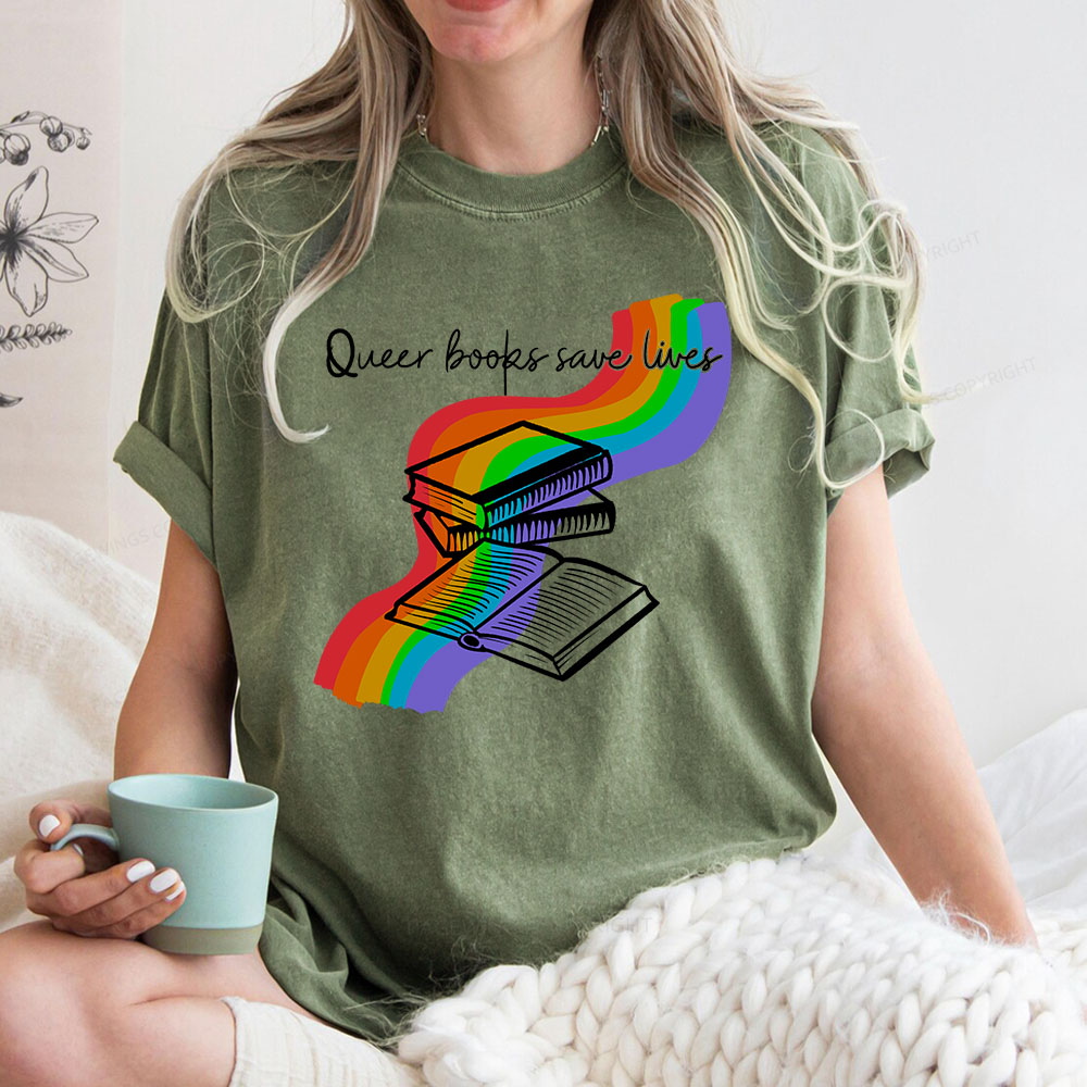 Pagewings Queer Books Save Lives Unisex Washed T-shirt