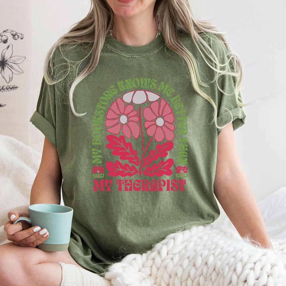 Pagewings My Bookstore Knows Me Better Than My Therapist Unisex Washed T-shirt