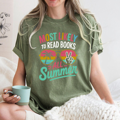Pagewings Most Likely To Read Books All Summer Unisex Washed T-shirt