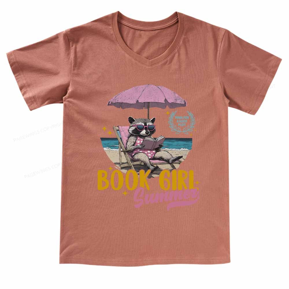 Pagewings Book Girl Summer V-neck T-shirt
