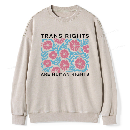 Pagewings Trans Rights Are Human Rights Unisex Washed Sweatshirt