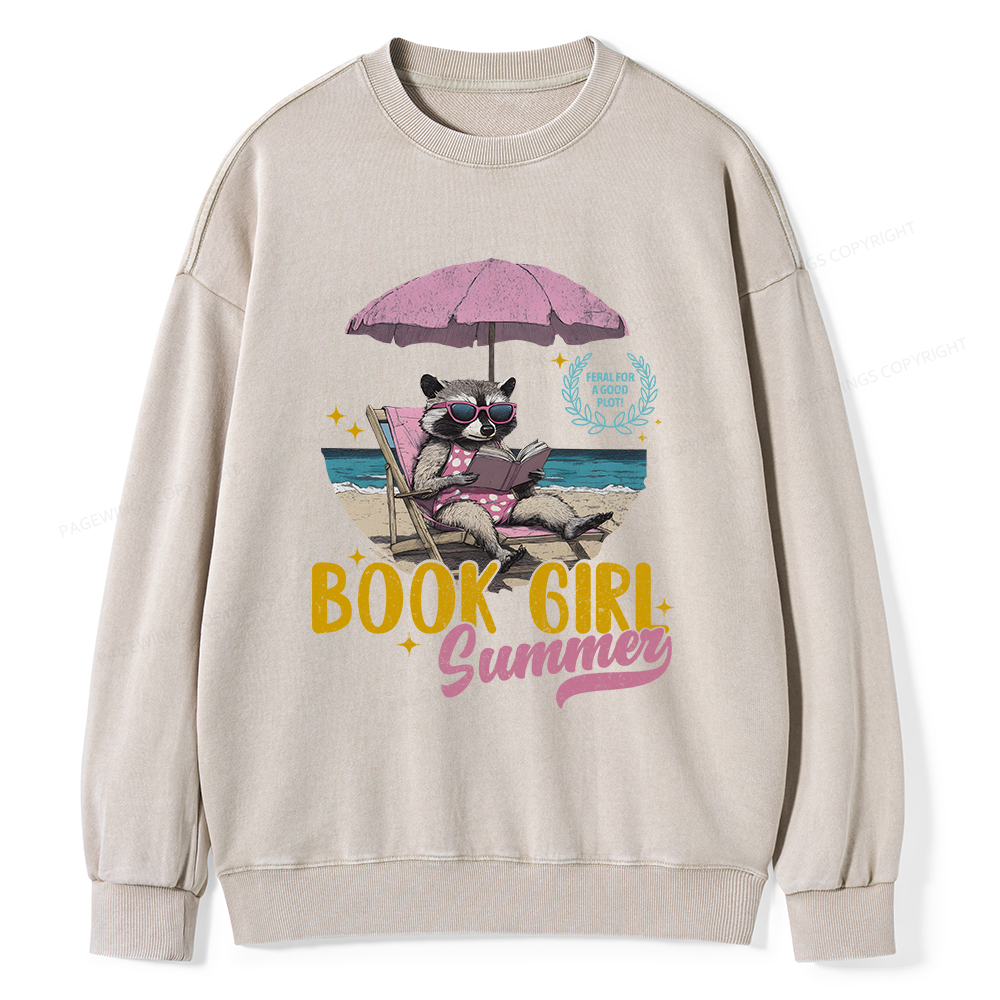 Pagewings Book Girl Summer Unisex Washed Sweatshirt
