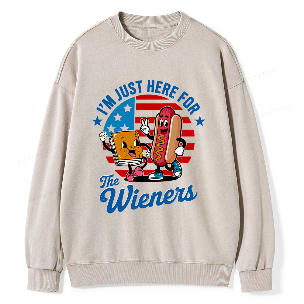 Pagewings Just Here For The Wieners Unisex Washed Sweatshirt