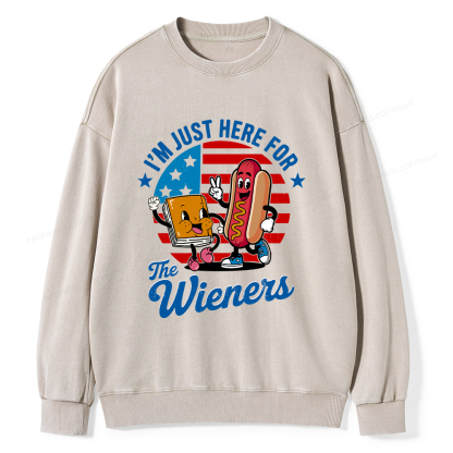 Pagewings Just Here For The Wieners Unisex Washed Sweatshirt
