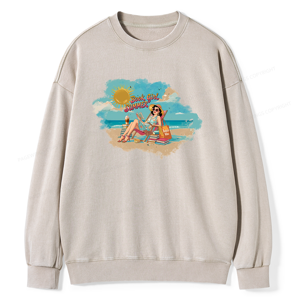 Pagewings Book Girl Summer Edition Essential Unisex Washed Sweatshirt