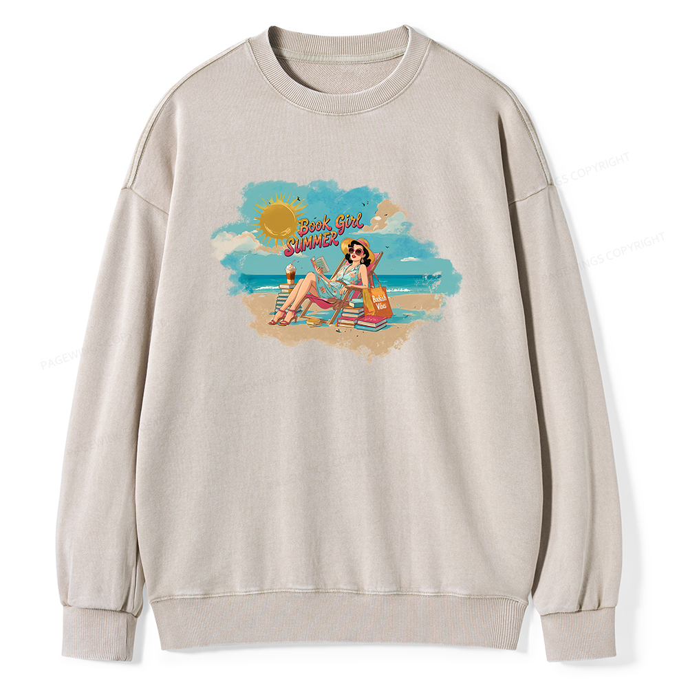 Pagewings Book Girl Summer Edition Essential Unisex Washed Sweatshirt