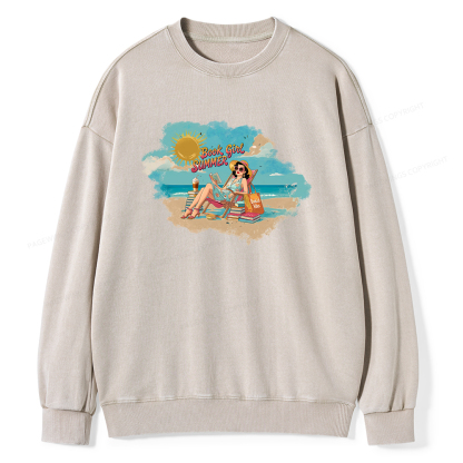 Pagewings Book Girl Summer Edition Essential Unisex Washed Sweatshirt