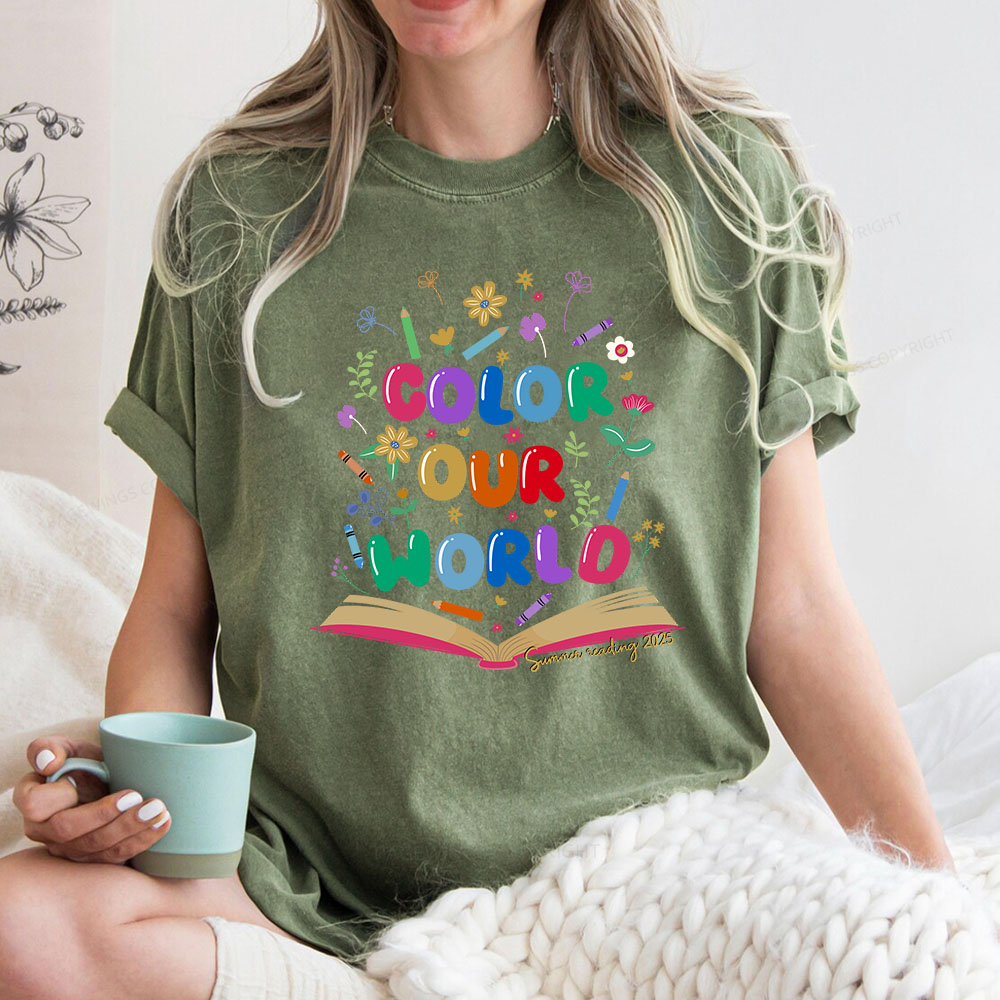 Pagewings Color Our World Summer Reading 2025 Unisex Washed T-shirt