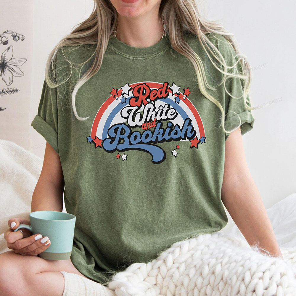 Pagewings Red White And Bookish Unisex Washed T-shirt