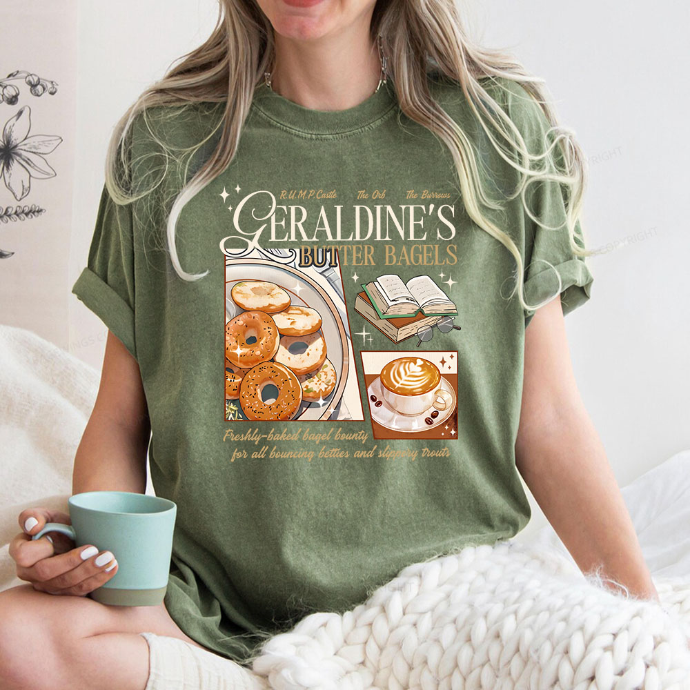 Pagewings Geraldines Buttery Bagels Unisex Washed T-shirt