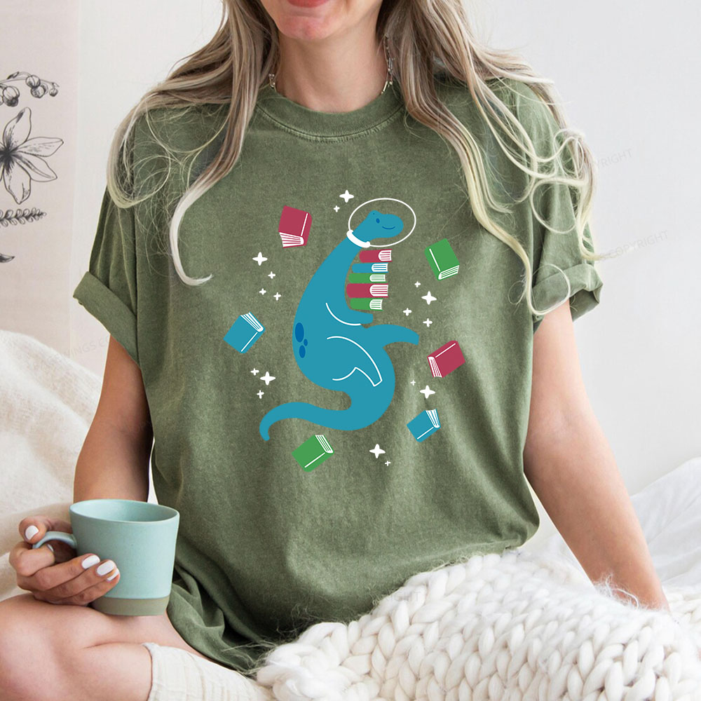 Pagewings Space Bookasaurus Unisex Washed T-shirt