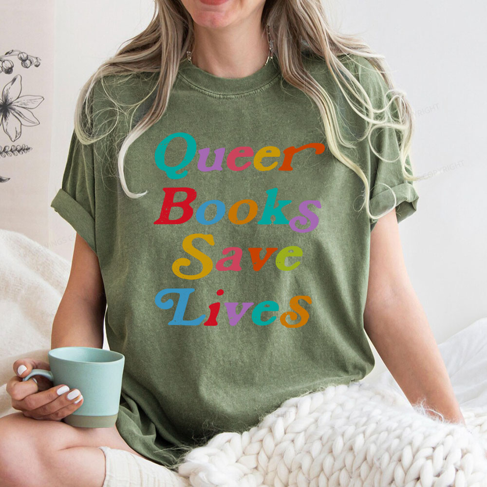 Pagewings Queer Books Save Lives Unisex Washed T-shirt