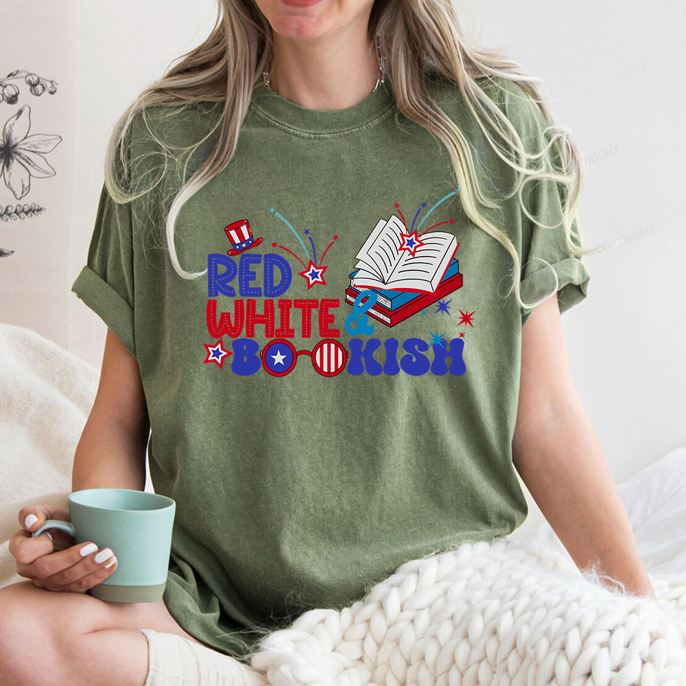 Pagewings Red White Bookish Unisex Washed T-shirt