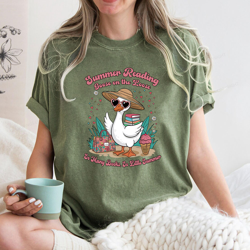 Pagewings Summer Reading Goose On The Loose Unisex Washed T-shirt