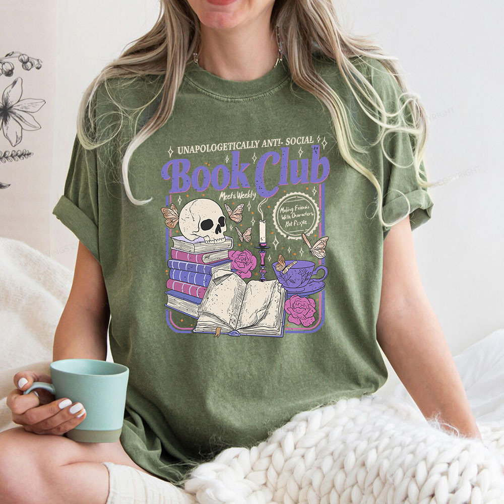 Pagewings Anti Social Book Club Unisex Washed T-shirt