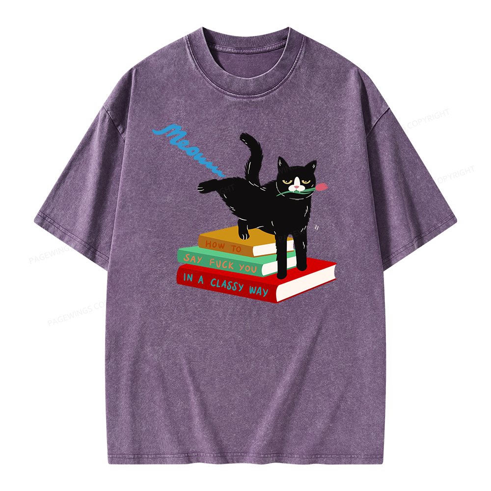Pagewing A handsome cat standing on a book Unisex Washed T-shirt