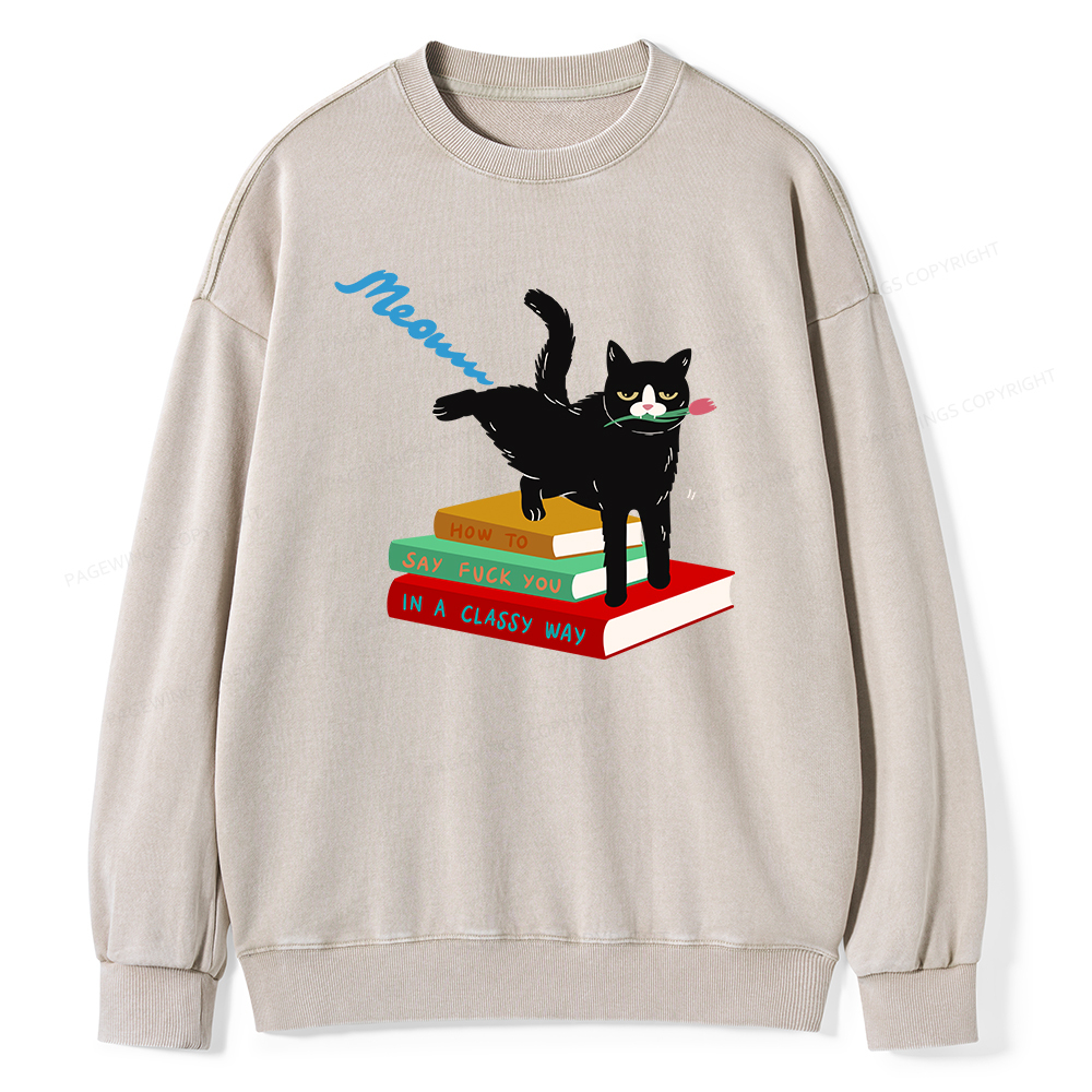 Pagewing A handsome cat standing on a book Unisex Washed Sweatshirt