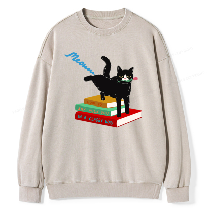 Pagewing A handsome cat standing on a book Unisex Washed Sweatshirt