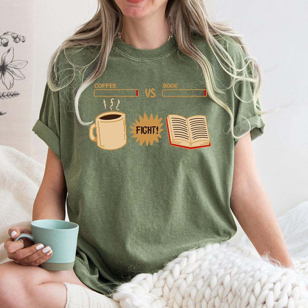 Pagewings Coffee Vs Book Unisex Washed T-shirt
